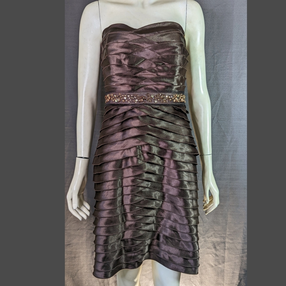 Brown Layered Beaded Strapless Party Dress 6